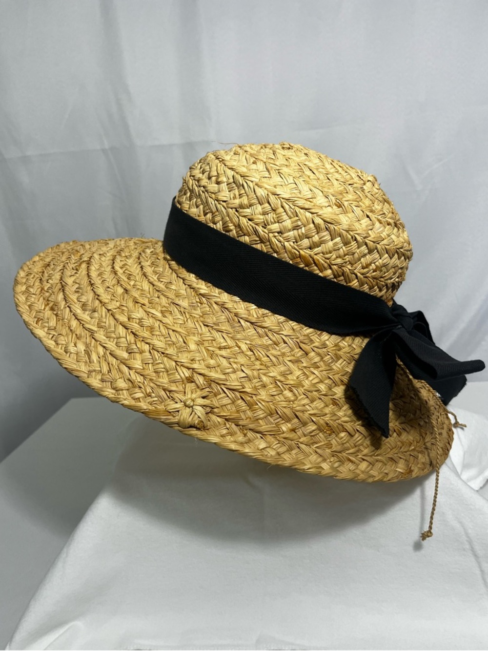 Helen Kaminski Classic 5 Woven Raffia Wide Brim Hat, Black Ribbon - Picture 2 of 15